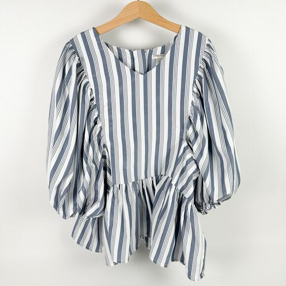 NWT Habitual Girl Striped Balloon Sleeve Blouse Blue White Size 14‎ - Picture 1 of 13